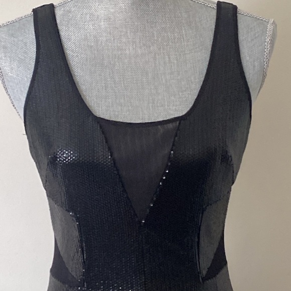 BCBG Max Azria Fatale Bodycon Sequin Sheer Panel Party Dress Black Size 6 - Picture 4 of 16
